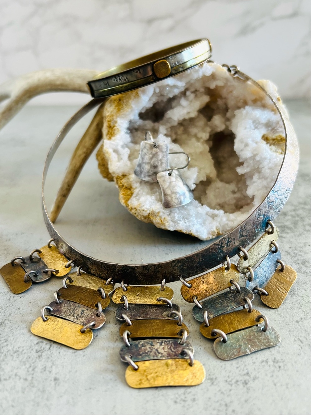 Marjorie Baer San Francisco Brutalist Collar Necklace Bracelet and Earrings Set